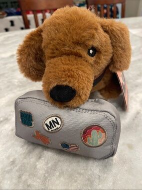 Plush Brown Puppy with Gray Travel Bag Kids Toy